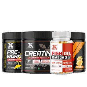 XCLUB Nutrition Pre-Workout Dietary Supplement Fruit Punch + Orange Flavour + Creatine + Fish Oil Combo