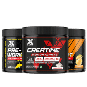 XCLUB Nutrition Pre-Workout Dietary Supplement Fruit Punch + Orange Flavour + Creatine Combo